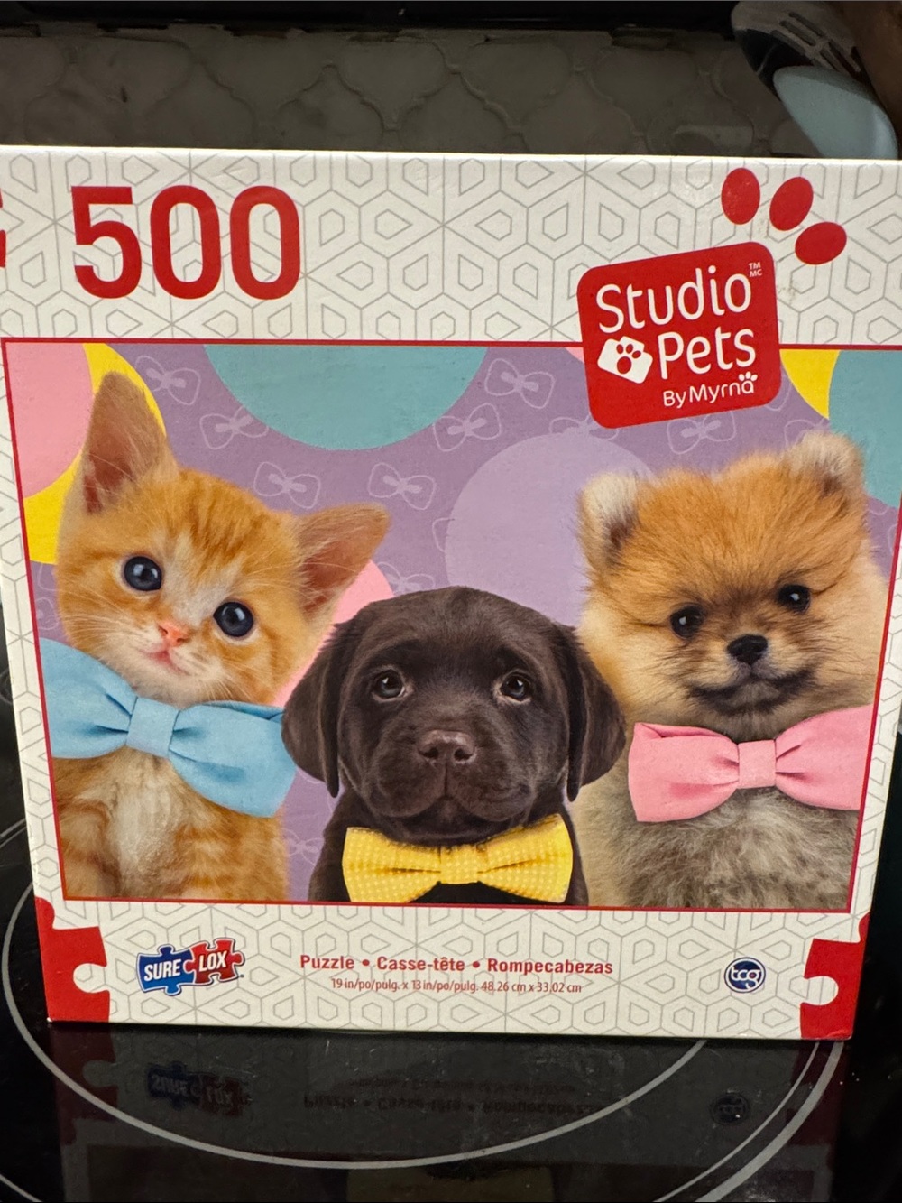 500-Piece Puzzle - Cute Pets with Blue, Yellow & Pink Bows